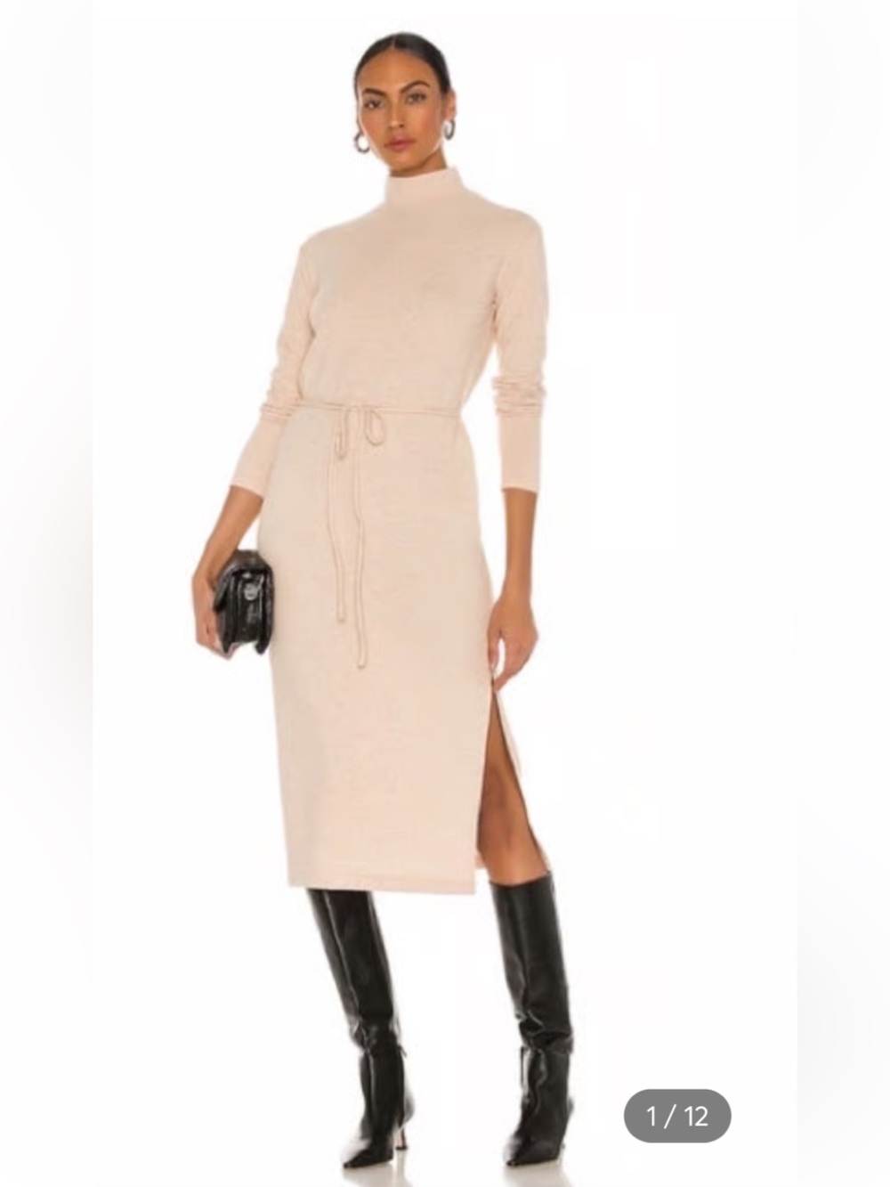 Vince Long Sleeve Soft Neutral Turtleneck Dress Size L No Belt